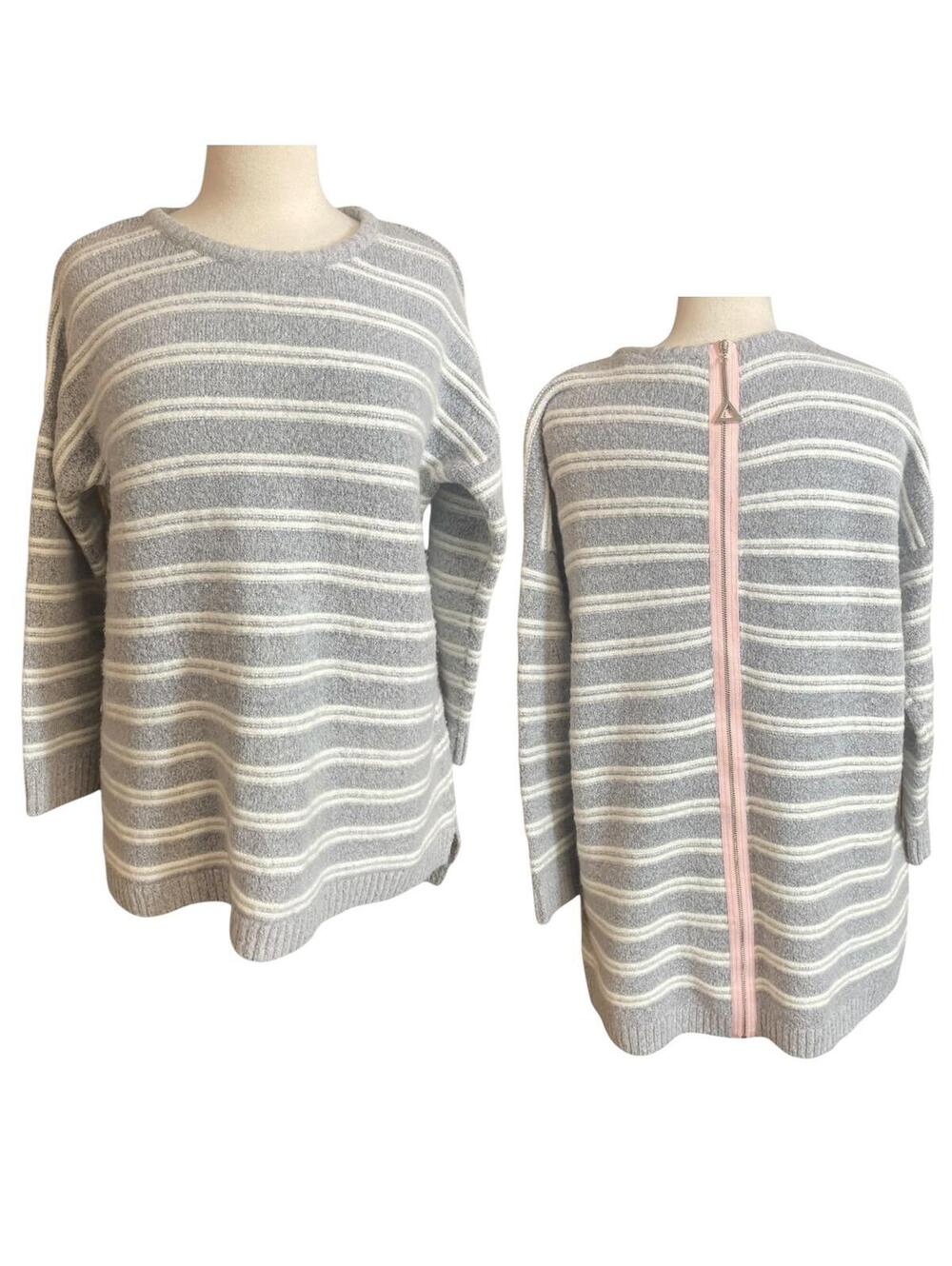 Soft Surroundings Veronica striped sweater with pink accent zipper large